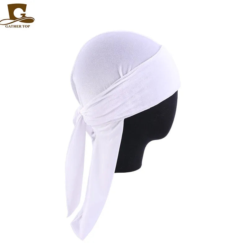 Unisex Men Women Velvet Durags Bandana Turban do doo du rag long tail Biker headwrap Headband Pirate Hat Hair Accessories