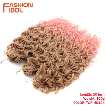 FASHION IDOL Deep Wave Twist Crochet Hair Synthetic Afro Curly Crochet Braids Ombre Orange Braiding Hair Extensions For Women