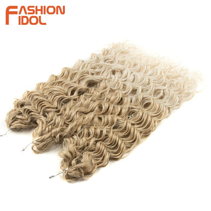 FASHION IDOL Deep Wave Twist Crochet Hair Synthetic Afro Curly Crochet Braids Ombre Orange Braiding Hair Extensions For Women