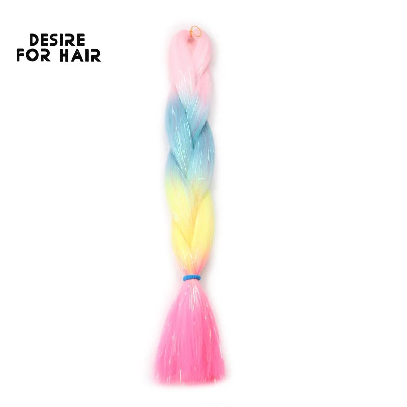 Desire for Hair 24inch Synthetic Braiding Hair Mix Tinsel Bling Bling Red Christmas Color Synthetic Hair Extensions Jumbo Braids