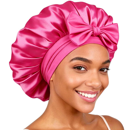 Jumbo Satin Bonnet for Women Silk Hair Bonnets with Adjustable Tie Band Sleep Cap that Stays On Overnight for Curly Hair Braids