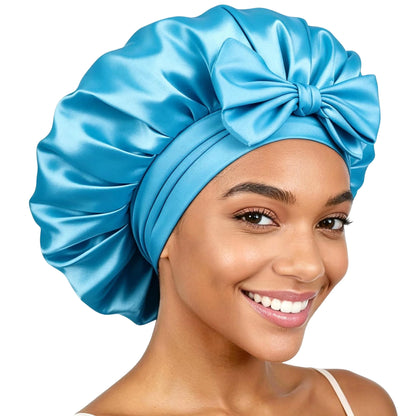 Jumbo Satin Bonnet for Women Silk Hair Bonnets with Adjustable Tie Band Sleep Cap that Stays On Overnight for Curly Hair Braids