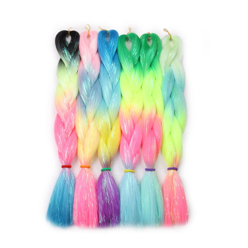 Desire for Hair 24inch Synthetic Braiding Hair Mix Tinsel Bling Bling Red Christmas Color Synthetic Hair Extensions Jumbo Braids