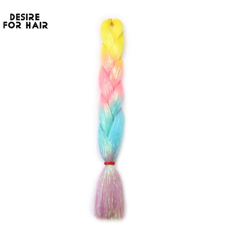 Desire for Hair 24inch Synthetic Braiding Hair Mix Tinsel Bling Bling Red Christmas Color Synthetic Hair Extensions Jumbo Braids