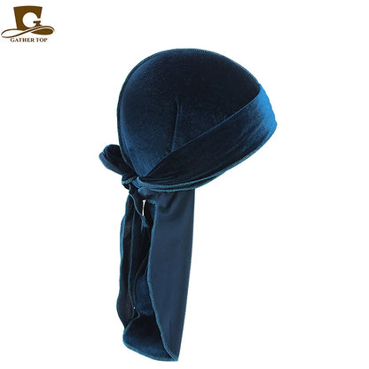 Unisex Men Women Velvet Durags Bandana Turban do doo du rag long tail Biker headwrap Headband Pirate Hat Hair Accessories