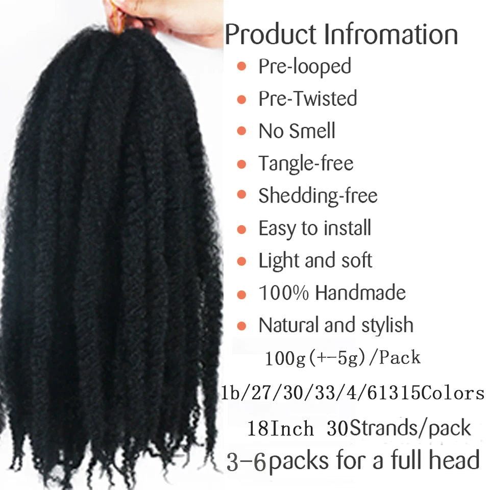 Marley Hair Faux Locs 18inch 100g Afro Kinky Crochet Hair 27 30 33 350 613 Bug 15Colors Ombre Synthetic Cuban Twist Marley Braid