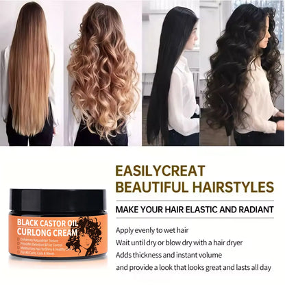 Black Castor Oil Curl Defining Cream Non-Stick Hydrates & Eliminates Frizz, Hair-Smoothing Anti-Frizz Cream to Define