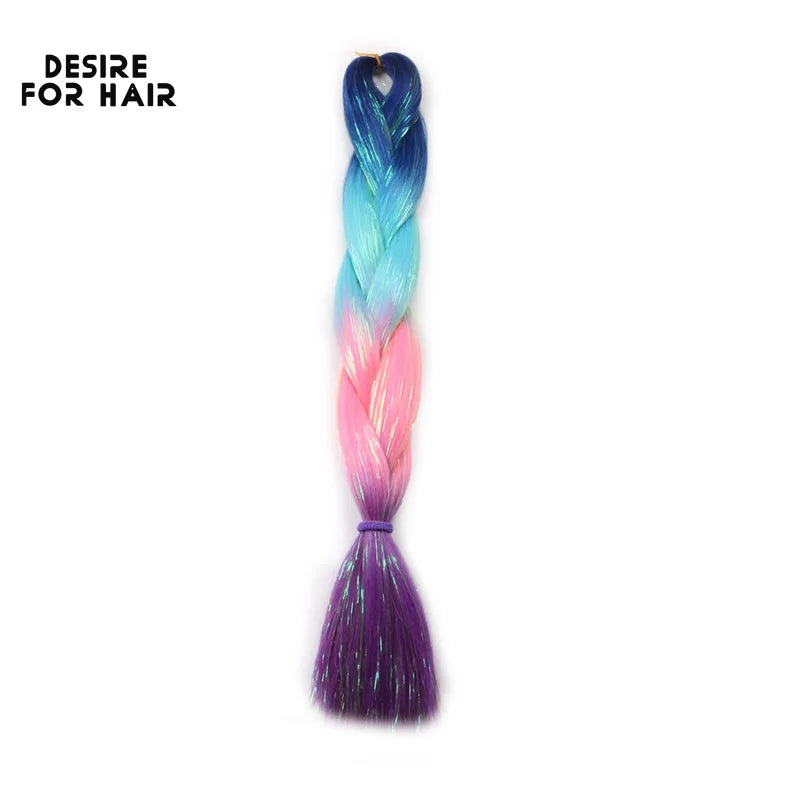 Desire for Hair 24inch Synthetic Braiding Hair Mix Tinsel Bling Bling Red Christmas Color Synthetic Hair Extensions Jumbo Braids