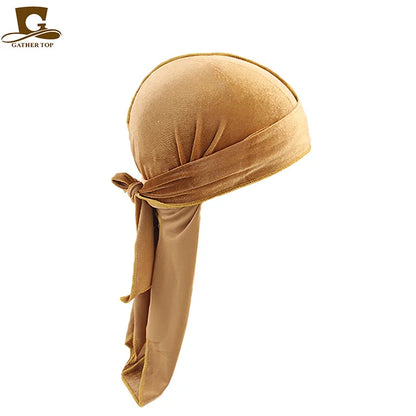 Unisex Men Women Velvet Durags Bandana Turban do doo du rag long tail Biker headwrap Headband Pirate Hat Hair Accessories