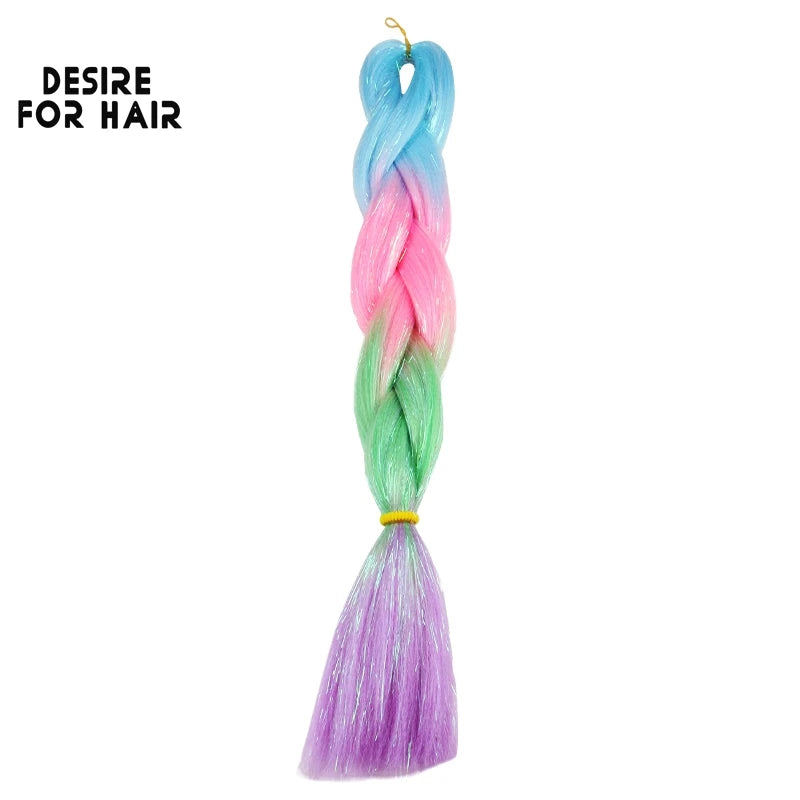 Desire for Hair 24inch Synthetic Braiding Hair Mix Tinsel Bling Bling Red Christmas Color Synthetic Hair Extensions Jumbo Braids