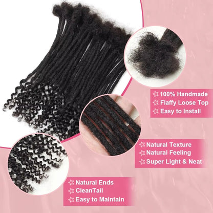 8-14inch Human Hair Loc Extensions with Curly Ends 50 Strands Full Handmade Locs Dreadlock Extensions for Women/Men Can be Dyed