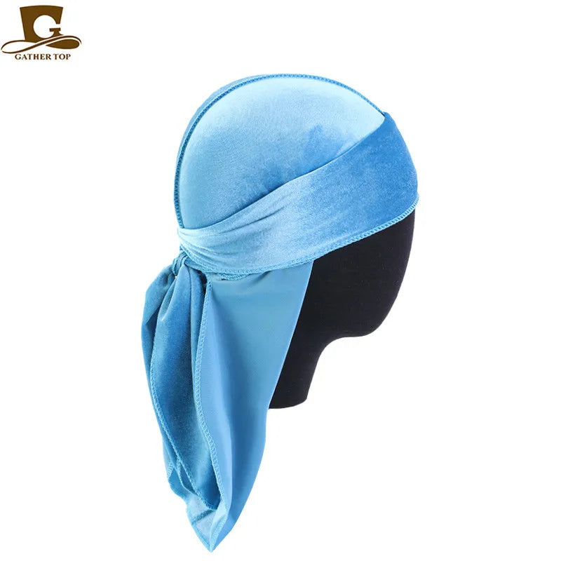 Unisex Men Women Velvet Durags Bandana Turban do doo du rag long tail Biker headwrap Headband Pirate Hat Hair Accessories