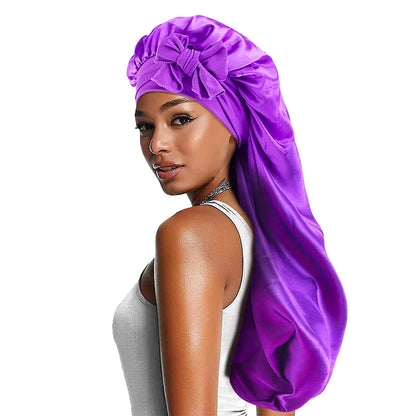 Solid Color Bowknot Braid Bonnet Classic Long Satin Bonnets Soft Sleeping Night Cap Breathable Hair Bonnets For Women Daily Use