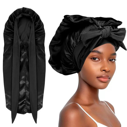 Long Satin Bonnets for Women Silk Bonnet with Soft Elastic Band Sleeping Cap for Braids