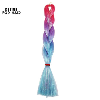 Desire for Hair 24inch Synthetic Braiding Hair Mix Tinsel Bling Bling Red Christmas Color Synthetic Hair Extensions Jumbo Braids