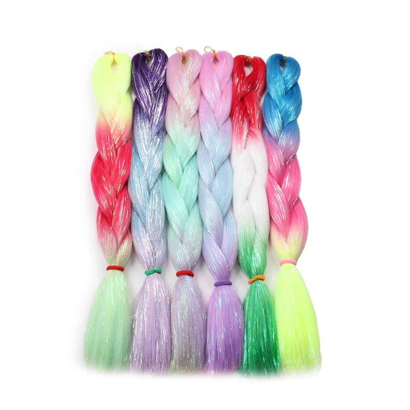 Desire for Hair 24inch Synthetic Braiding Hair Mix Tinsel Bling Bling Red Christmas Color Synthetic Hair Extensions Jumbo Braids