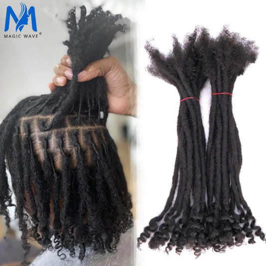 8-14inch Human Hair Loc Extensions with Curly Ends 50 Strands Full Handmade Locs Dreadlock Extensions for Women/Men Can be Dyed