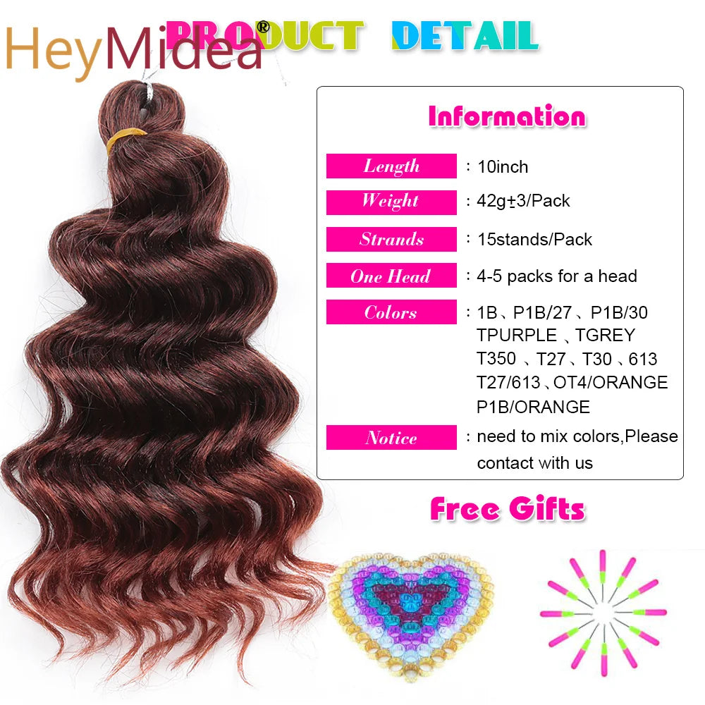 Synthetic Afro Curly Ocean Wave Crochet Hair 10Inches Freetress Water Wave Braiding Hair Crochet Braid Extensions for Women
