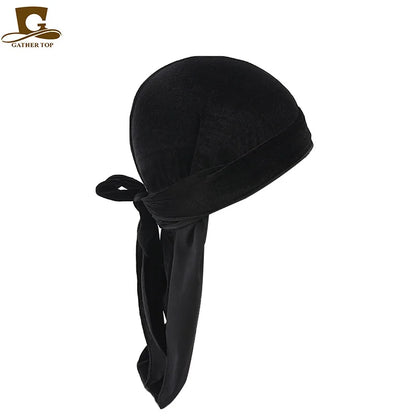 Unisex Men Women Velvet Durags Bandana Turban do doo du rag long tail Biker headwrap Headband Pirate Hat Hair Accessories