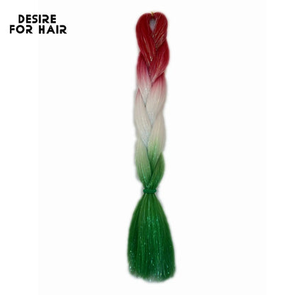 Desire for Hair 24inch Synthetic Braiding Hair Mix Tinsel Bling Bling Red Christmas Color Synthetic Hair Extensions Jumbo Braids