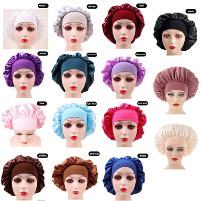 10Pcs Custom Logo Satin Bonnet With Comfortable 6Cm Wide Band Female Hair Protect Soft Hat Head Cover Caps Bathroom Accessories