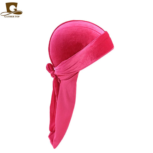 Unisex Men Women Velvet Durags Bandana Turban do doo du rag long tail Biker headwrap Headband Pirate Hat Hair Accessories