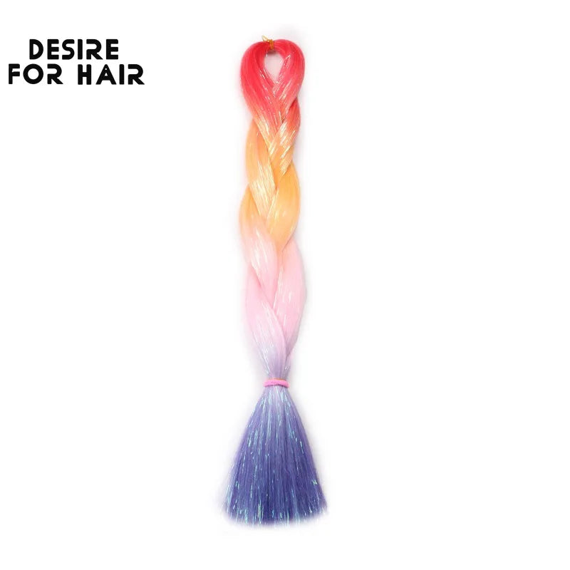 Desire for Hair 24inch Synthetic Braiding Hair Mix Tinsel Bling Bling Red Christmas Color Synthetic Hair Extensions Jumbo Braids