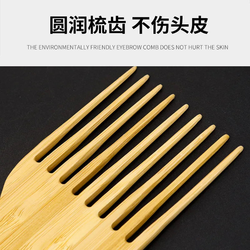 1pc Natural Bamboo Wooden Anti-static Insert Afro Hair Pick Comb Wide Teeth Hair Fork Brush Man Oil Head Bamboo Gear Curly Afro