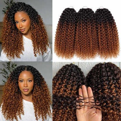 Kinky Curly Crochet Human Hair #T1B/30 Pre-looped Non-Shedding Virgin Hair Crochet Braids Knotless Feather Hair Extensions