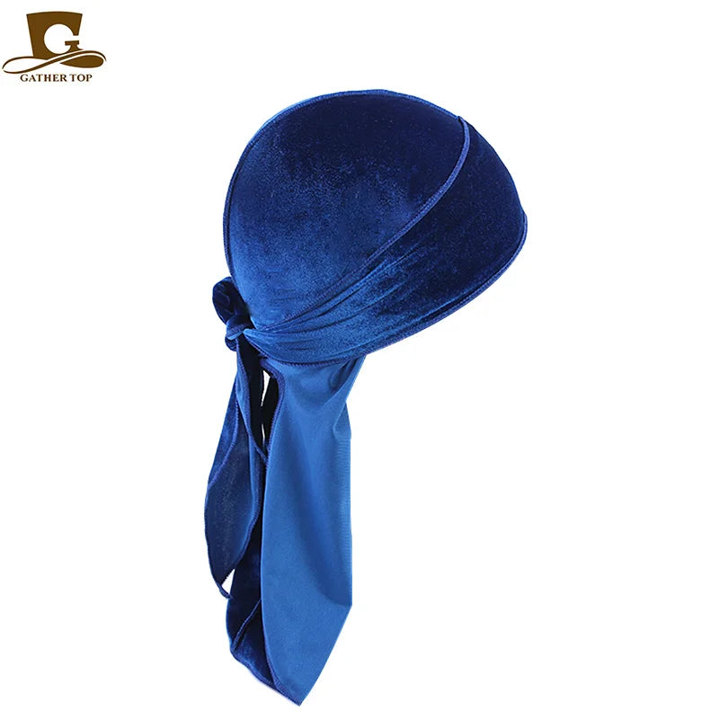 Unisex Men Women Velvet Durags Bandana Turban do doo du rag long tail Biker headwrap Headband Pirate Hat Hair Accessories