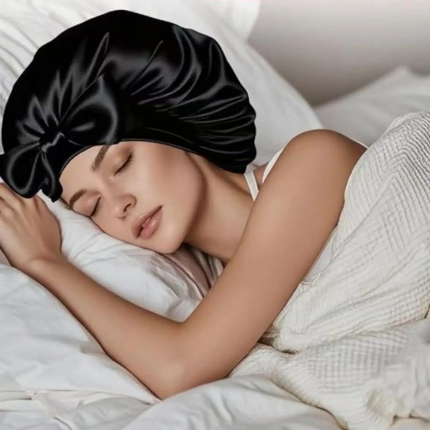 Jumbo Satin Bonnet for Women Silk Hair Bonnets with Adjustable Tie Band Sleep Cap that Stays On Overnight for Curly Hair Braids