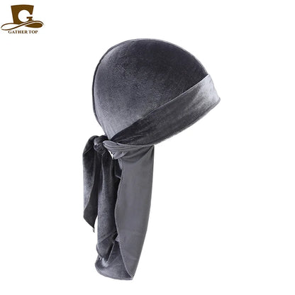 Unisex Men Women Velvet Durags Bandana Turban do doo du rag long tail Biker headwrap Headband Pirate Hat Hair Accessories