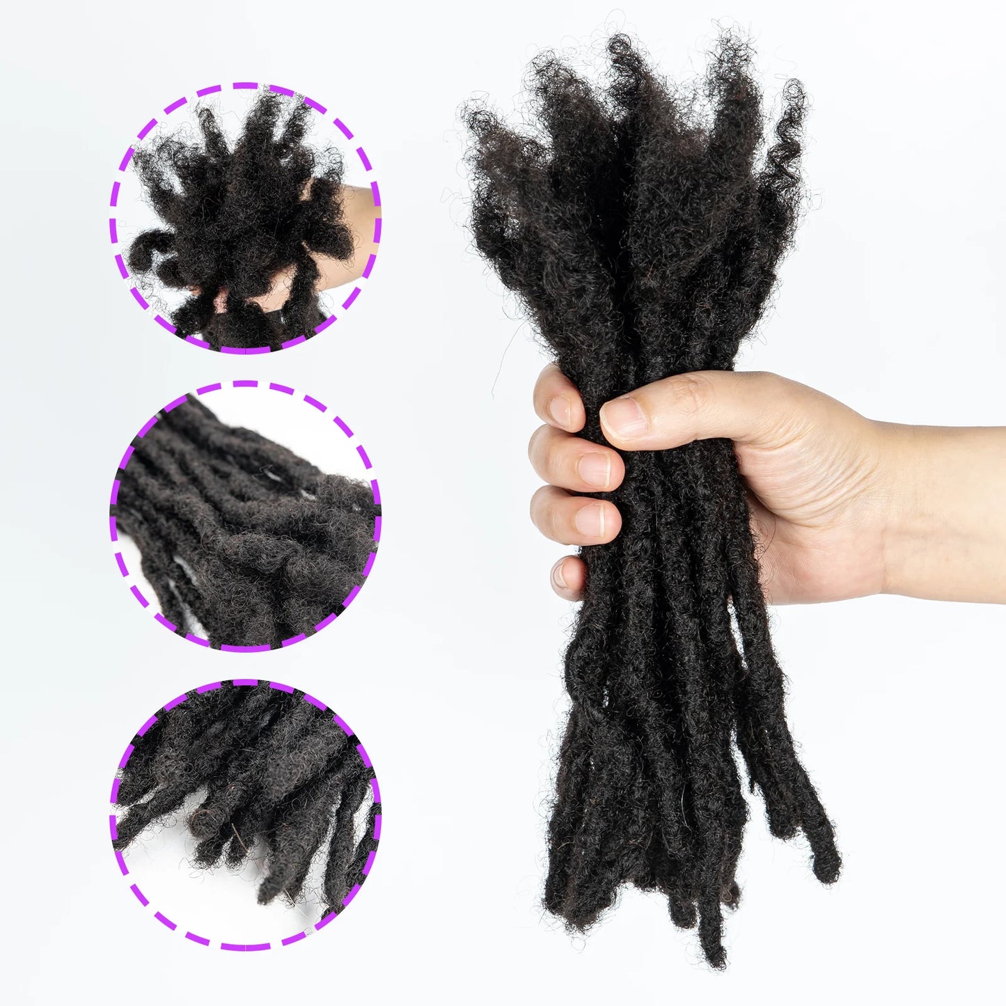 4-8inch 0.6cm Width Interlocking Locs Dreadlock Extensions Full Handmade Permanent Loc Extension Human Hair for Men/Women