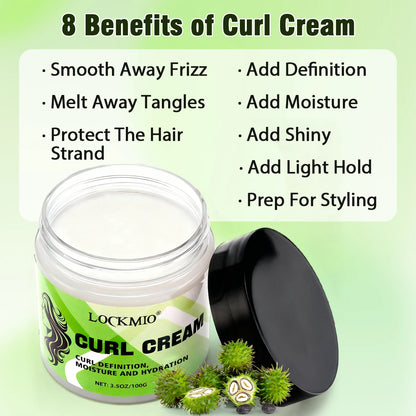 Curly Hair Hydration Styling Set Heat Protection Spray, Curl-Defining Cream,Black Castor Oil Long-Lasting Moisture Care Products