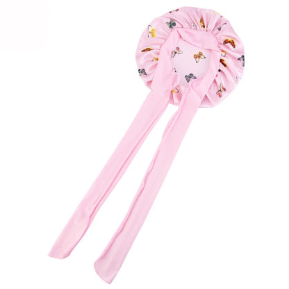 New Flower print Silky Bonnet For Sleeping Satin Hair Bonnet With Tie Band Hair Cover Night Shower Cap For Natural Curly Hair