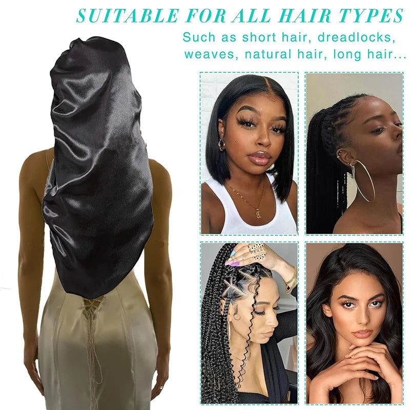 Solid Color Bowknot Braid Bonnet Classic Long Satin Bonnets Soft Sleeping Night Cap Breathable Hair Bonnets For Women Daily Use