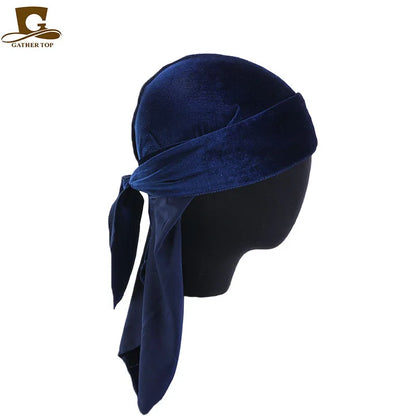 Unisex Men Women Velvet Durags Bandana Turban do doo du rag long tail Biker headwrap Headband Pirate Hat Hair Accessories