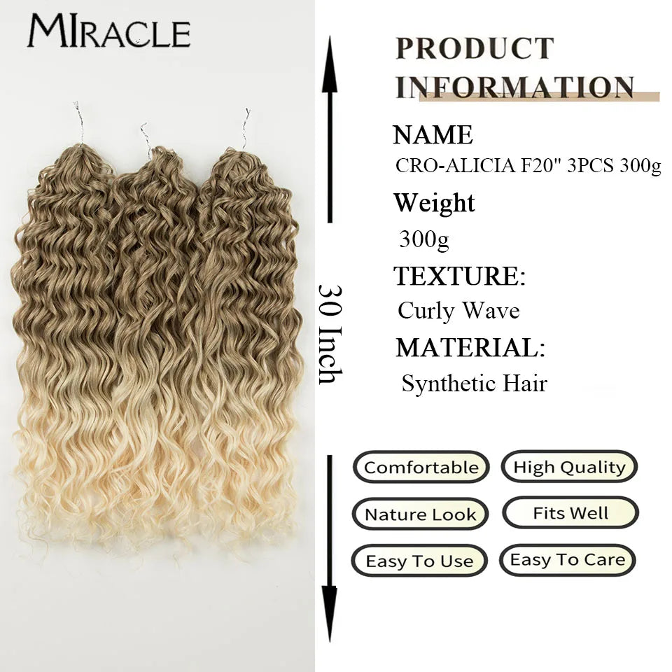 MIRACLE Afro Curly Hair Extensions 20 Inch Twist  Crochet Hair Braids Synthetic Fake Hair Deep Wave Braiding Hair for Women