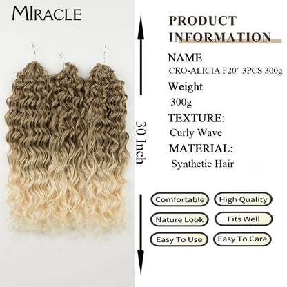 MIRACLE Afro Curly Hair Extensions 20 Inch Twist  Crochet Hair Braids Synthetic Fake Hair Deep Wave Braiding Hair for Women