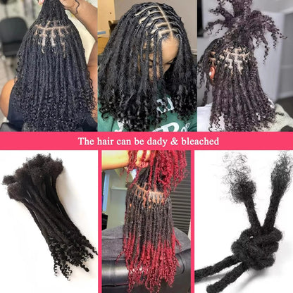 8-14inch Human Hair Loc Extensions with Curly Ends 50 Strands Full Handmade Locs Dreadlock Extensions for Women/Men Can be Dyed