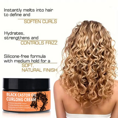 Black Castor Oil Curl Defining Cream Non-Stick Hydrates & Eliminates Frizz, Hair-Smoothing Anti-Frizz Cream to Define