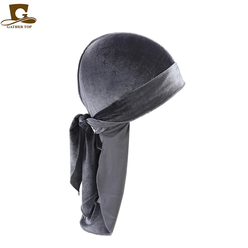 Unisex Men Women Velvet Durags Bandana Turban do doo du rag long tail Biker headwrap Headband Pirate Hat Hair Accessories