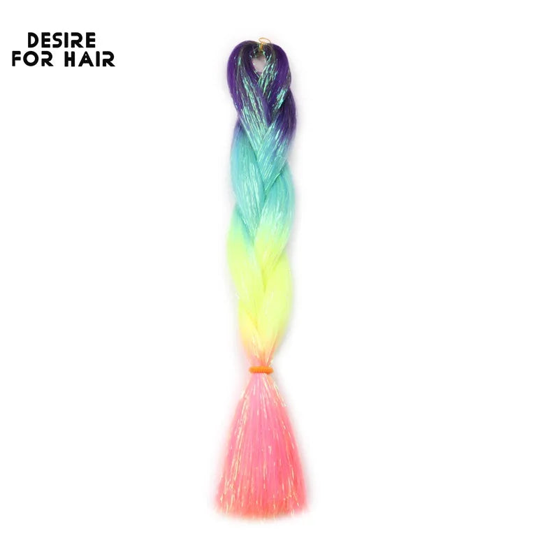 Desire for Hair 24inch Synthetic Braiding Hair Mix Tinsel Bling Bling Red Christmas Color Synthetic Hair Extensions Jumbo Braids