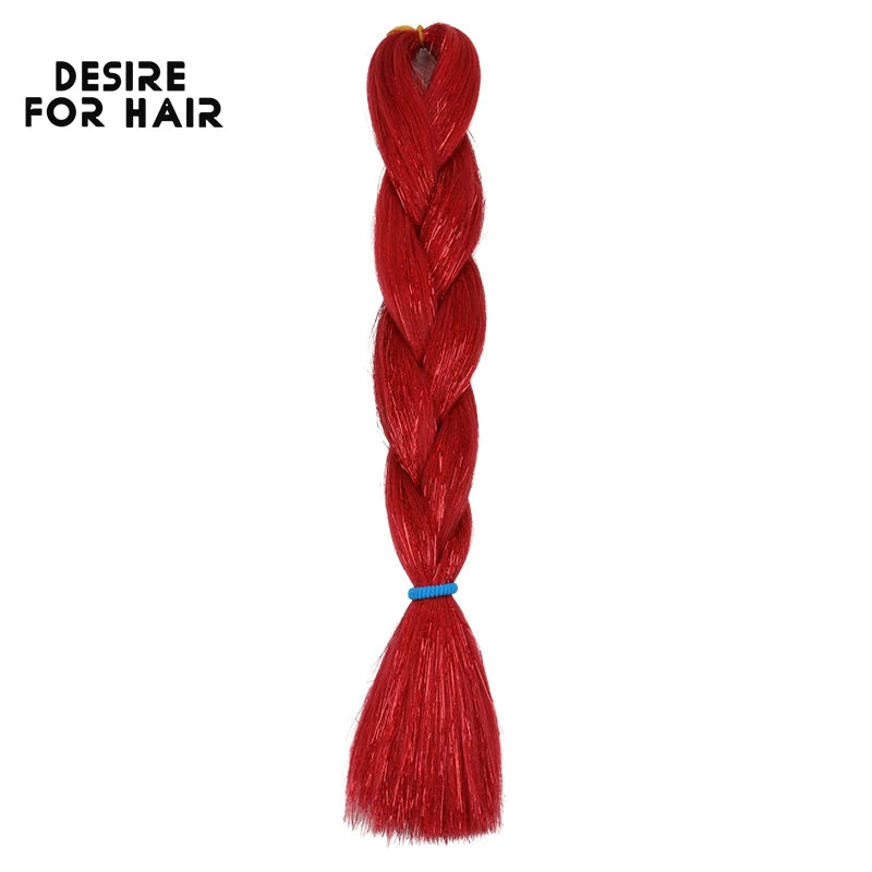 Desire for Hair 24inch Synthetic Braiding Hair Mix Tinsel Bling Bling Red Christmas Color Synthetic Hair Extensions Jumbo Braids