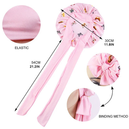 New Flower print Silky Bonnet For Sleeping Satin Hair Bonnet With Tie Band Hair Cover Night Shower Cap For Natural Curly Hair
