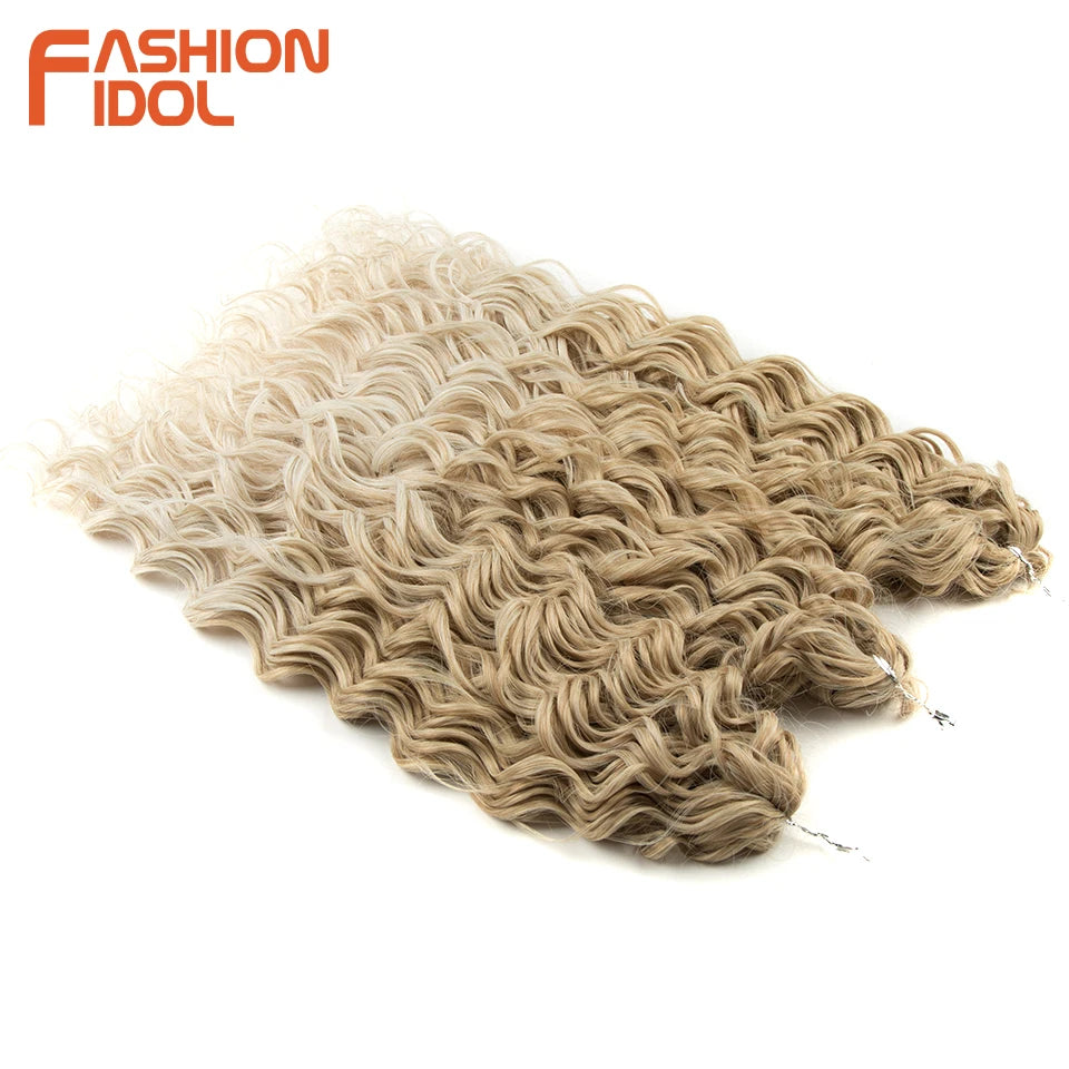 FASHION IDOL Deep Wave Twist Crochet Hair Synthetic Afro Curly Crochet Braids Ombre Orange Braiding Hair Extensions For Women