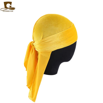 Unisex Men Women Velvet Durags Bandana Turban do doo du rag long tail Biker headwrap Headband Pirate Hat Hair Accessories