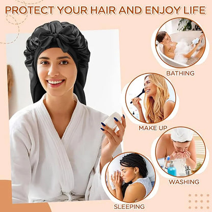 Solid Color Bowknot Braid Bonnet Classic Long Satin Bonnets Soft Sleeping Night Cap Breathable Hair Bonnets For Women Daily Use