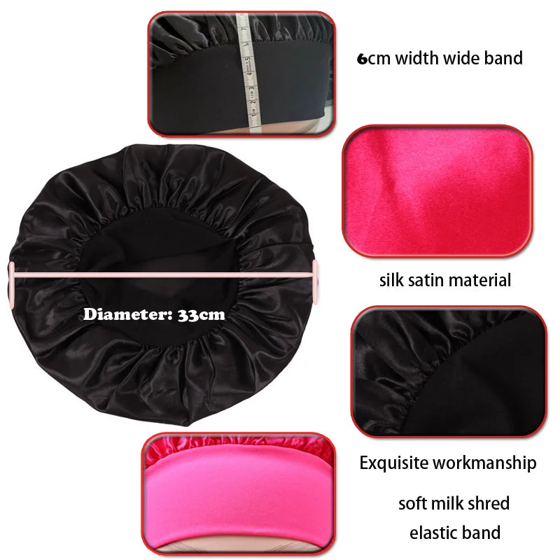 10Pcs Custom Logo Satin Bonnet With Comfortable 6Cm Wide Band Female Hair Protect Soft Hat Head Cover Caps Bathroom Accessories