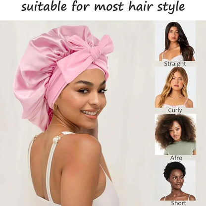 New Satin Solid Sleeping Hat With Stretchy Tie Band Elastic For Women Night Shower Cap Adjustable Hair Head Cover Bonnet Turban